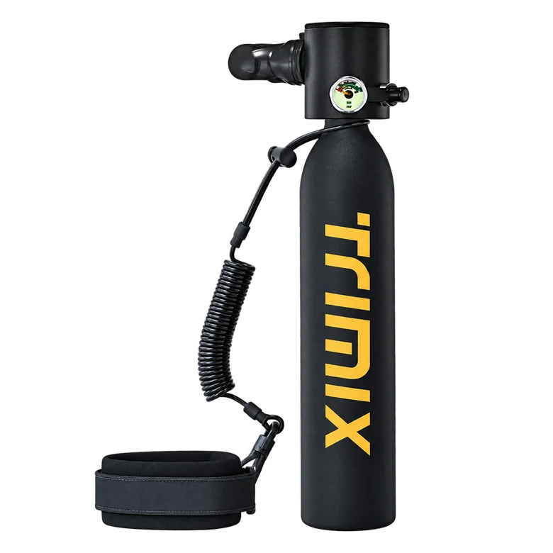 TRIMIX black and gold mini scuba tank with tether