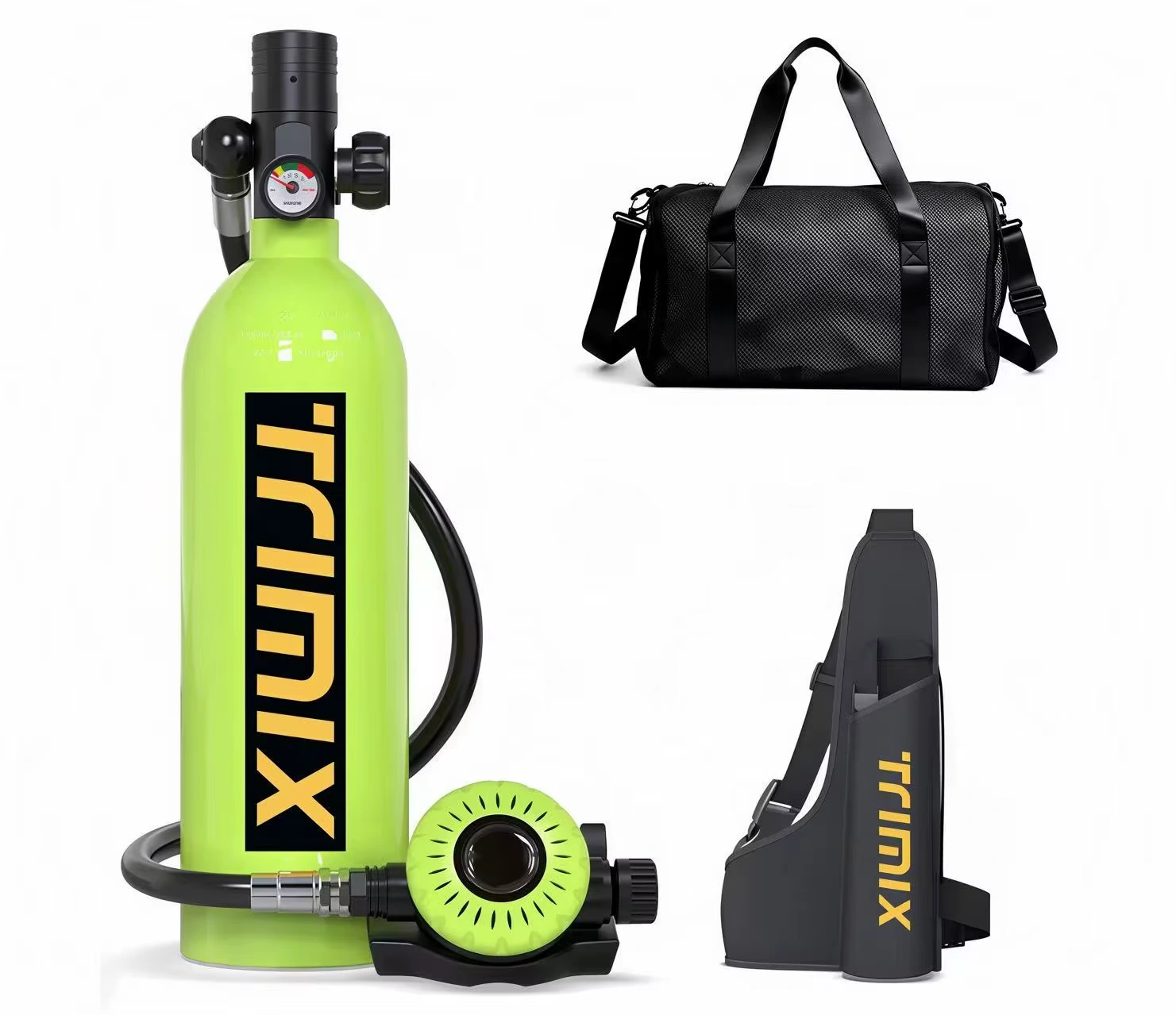 TRIMIX T1000 green 1L scuba tank kit without scuba refill adapter, carry bag and cylinder sling