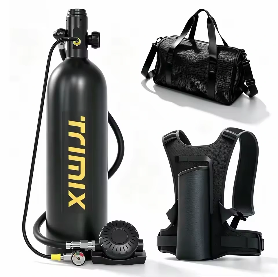 TRIMIX T2000 black 2L scuba tank kit without scuba refill adapter, carry bag and tank vest