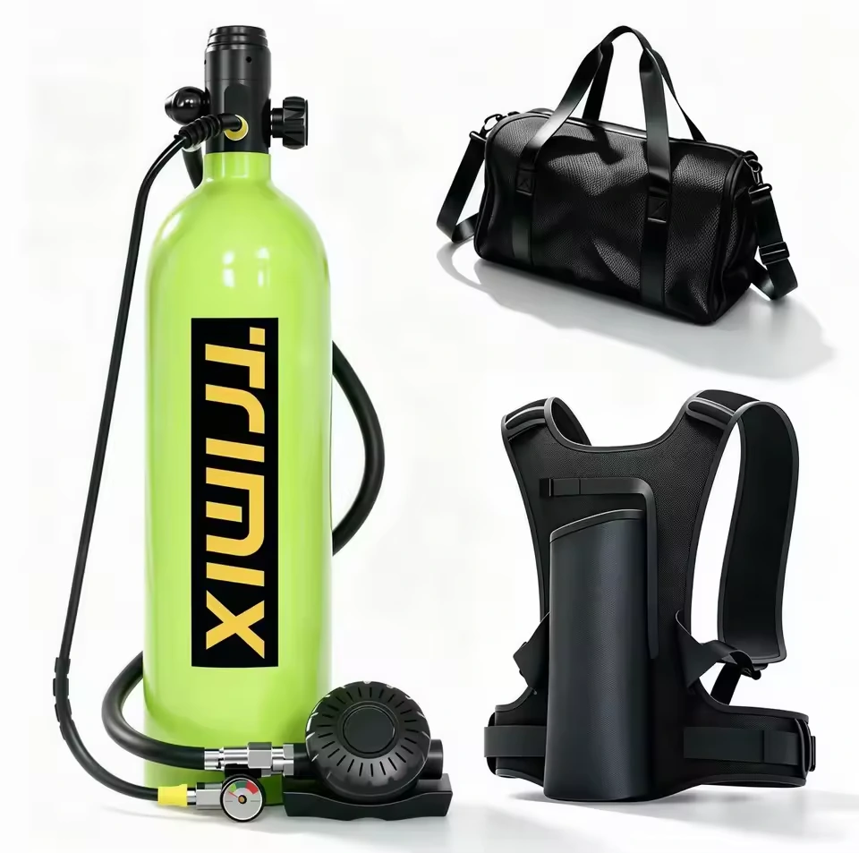 TRIMIX T2000 green 2L scuba tank kit without scuba refill adapter, carry bag and tank vest