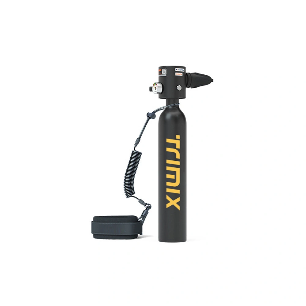 TRIMIX black 0.5L scuba tank with breathing valve, pressure gauge and anti-lost rope