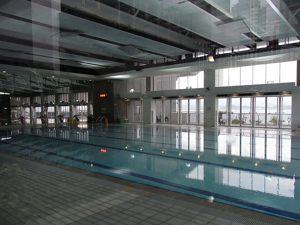Historical interior of Sun Yat Sen Memorial Park Swimming Pool in Hong Kong, photographed in April 2012 before the reported AI trials.